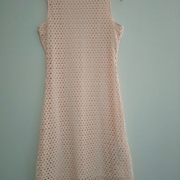 Sharagano MIDI Dress Peach OverLace Sleeveless  Stretch Size 6 - Picture 3 of 7